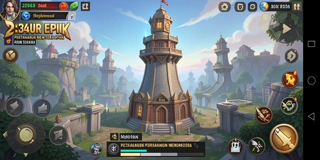 Tampilan gameplay 234E yang menegangkan dalam melindungi menara.