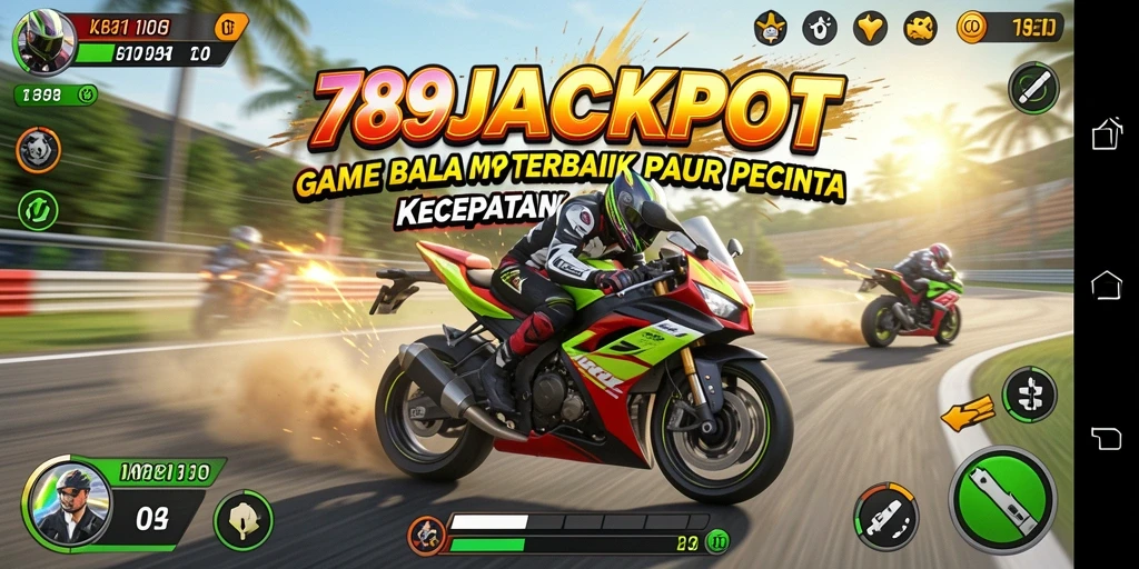 Tampilan gameplay menegangkan dalam 789JACKPOT dengan aksi balap motor yang cepat.
