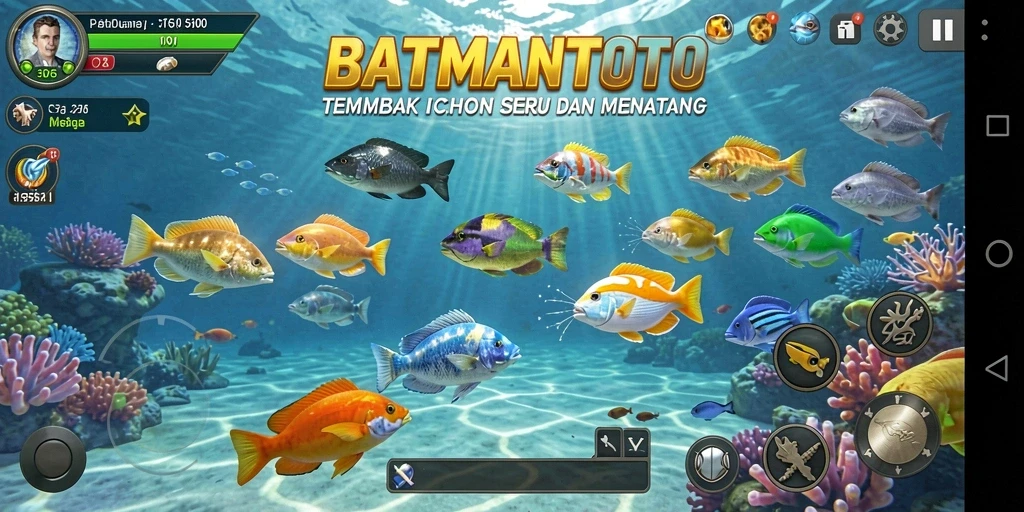 Screenshot utama dari gameplay menembak ikan di BATMANTOTO.