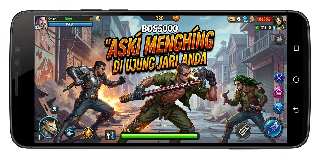 Screenshot gameplay <strong>BOS5000</strong> menampilkan aksi pertempuran yang intens dan mendebarkan.