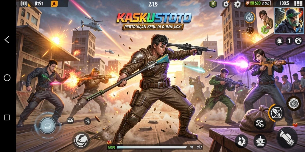 Tampilan aksi seru dalam gameplay KASKUSTOTO dengan karakter bertarung.