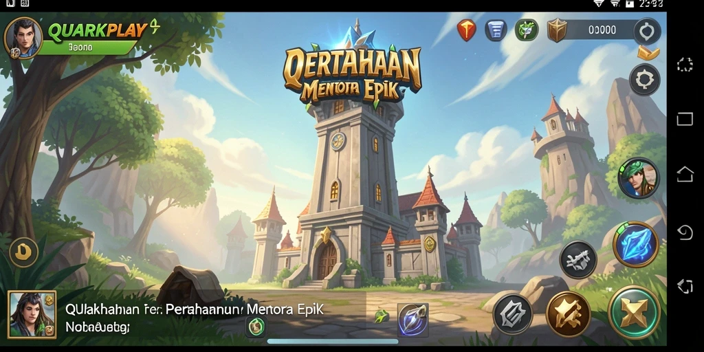 Tampilan gameplay QUARKPLAY yang mendebarkan dalam pertahanan menara.