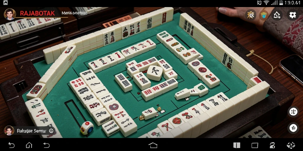 Tampilan gameplay RAJABOTAK yang menarik dengan ubin Mahjong berwarna-warni.