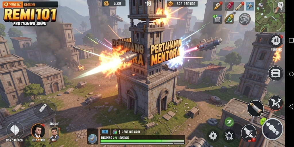 Tampilan menarik permainan Tower Defense dengan strategi menara.