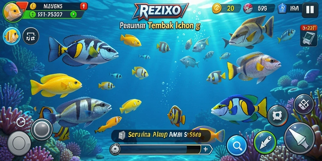 Tampilan gameplay seru dari REZIXO dengan aksi tembak ikan.