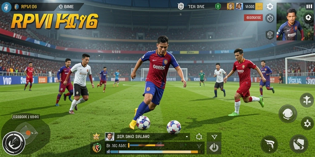 Screenshot RPVIP6 menunjukkan aksi pertandingan sepak bola yang mendebarkan.