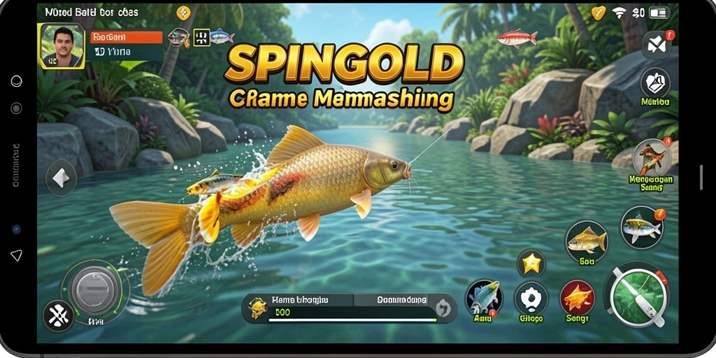 Gameplay SPINGOLD menampilkan aksi memancing yang seru dan menantang.
