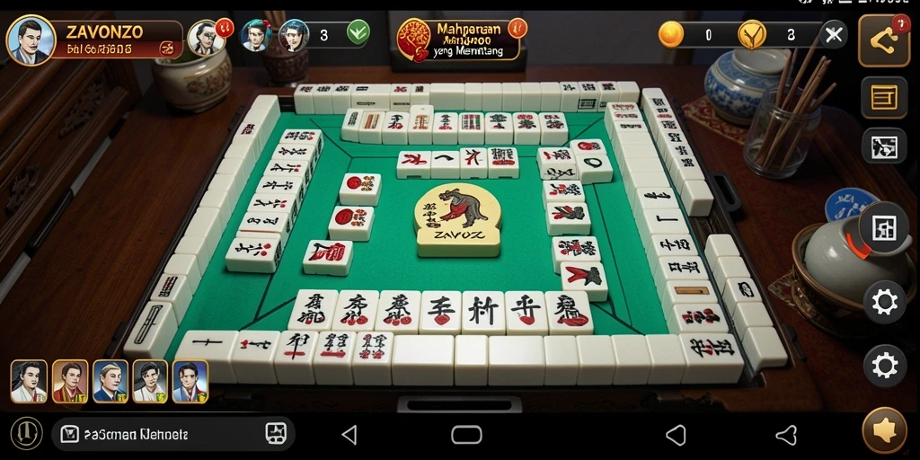 Tampilan menarik dari gameplay ZAVONZO dengan desain ubin Mahjong.