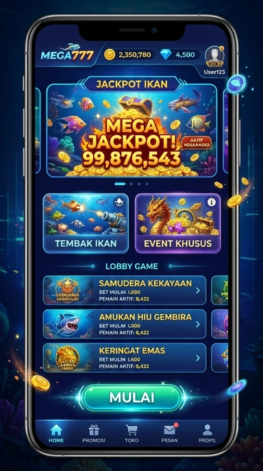 Tampilan antarmuka aplikasi Mega777 yang modern dan ramah pengguna.